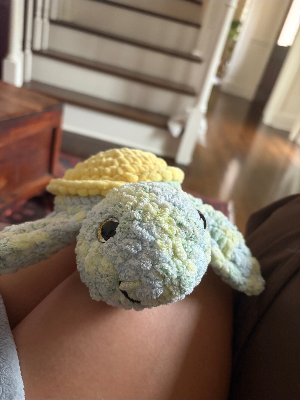 Plush Turtle Comfort Toy in Pastel Blue & Yellow - Soft Cuddly Companion
